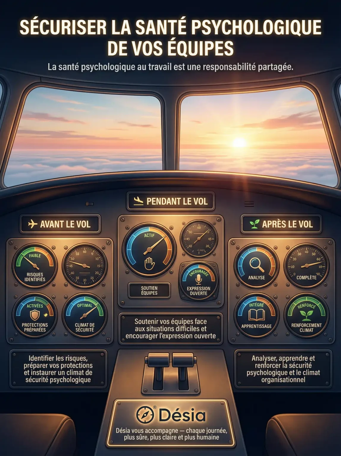 Illustration d’un cockpit représentant le chemin pour sécuriser la santé psychologique en santé et sécurité du travail pour les employeurs