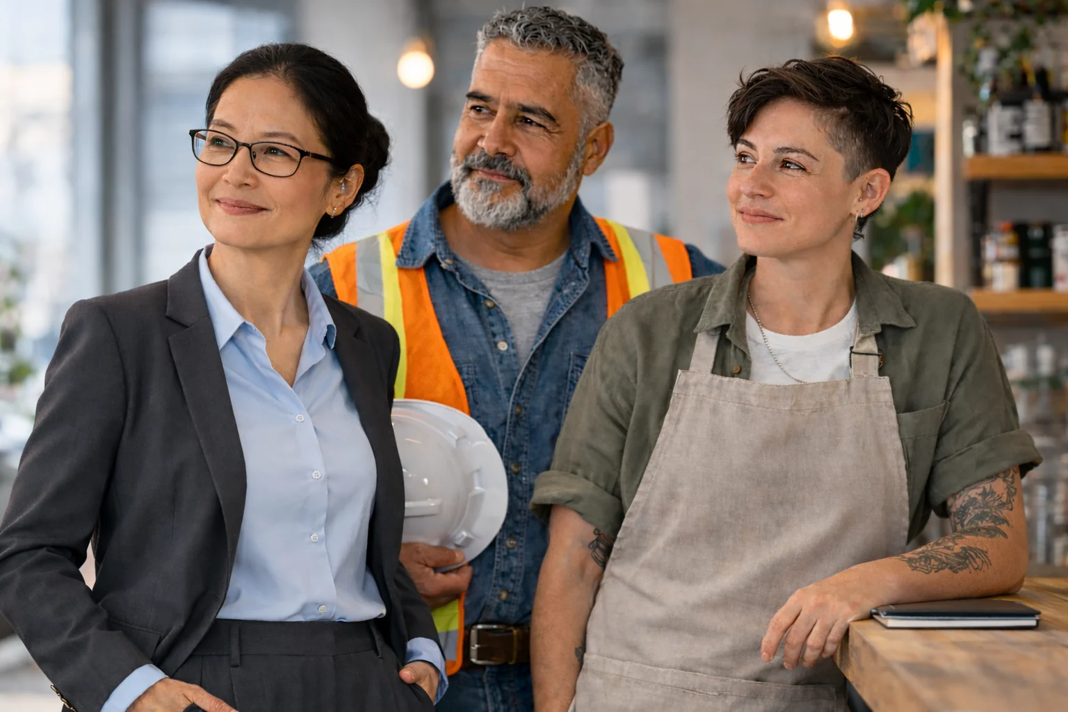 Trois responsables d’entreprise représentant différents secteurs : gestion, construction et commerce de proximité en santé et sécurité du travail